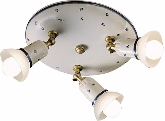 Plafoniera Classica Savona Ceramica E Ottone Satinato Decorato 3 Luci E14