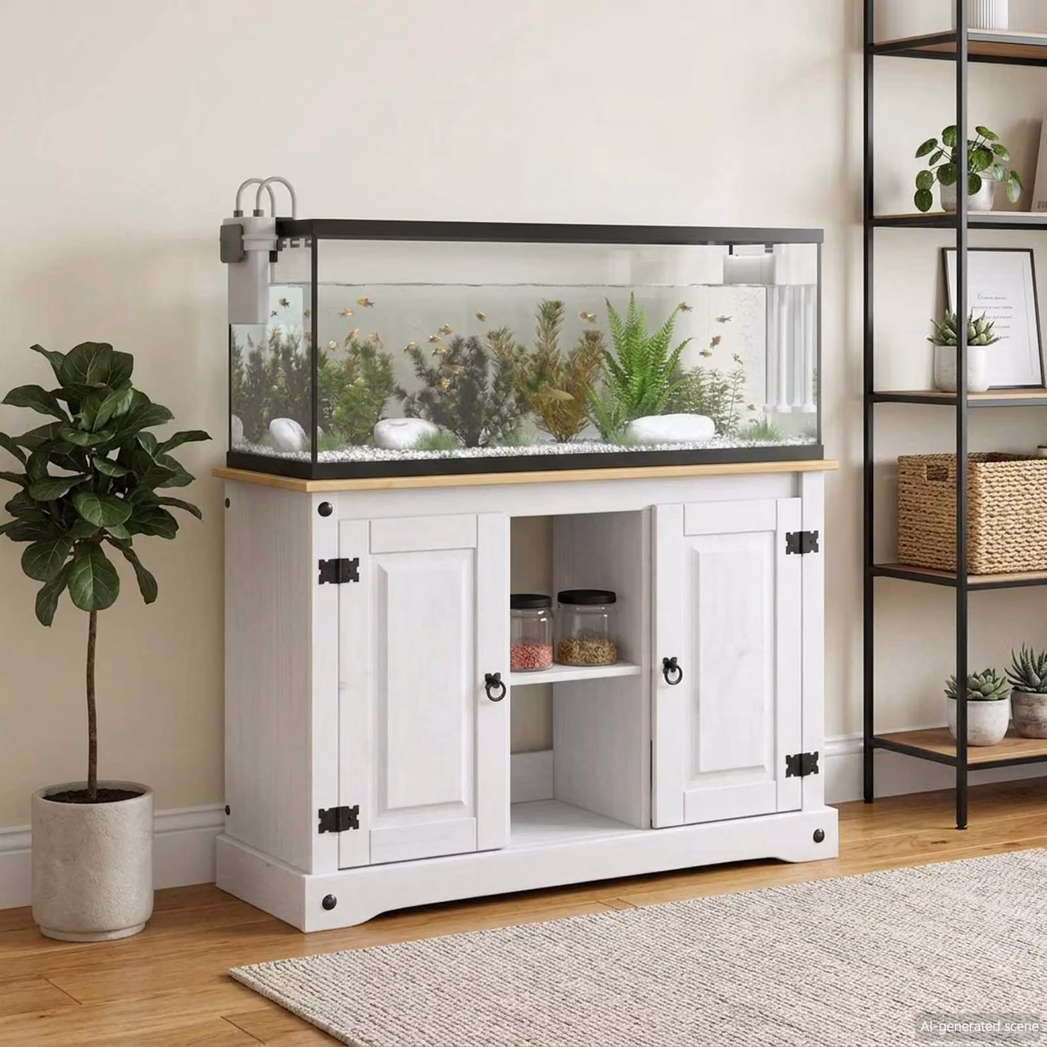 vidaXL Supporto per Acquario CORONA in Legno di Pino Cerato, Bianco e Marrone, L: 101,5 cm, P: 37,0 cm, H: 73,0 cm