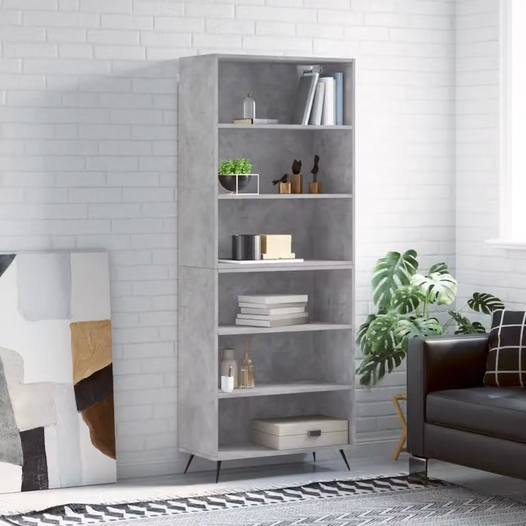 Credenza moderna vidaXL in legno multistrato e metallo, Grigio Sonoma, L: 69,5 cm, P: 32,5 cm, H: 180 cm