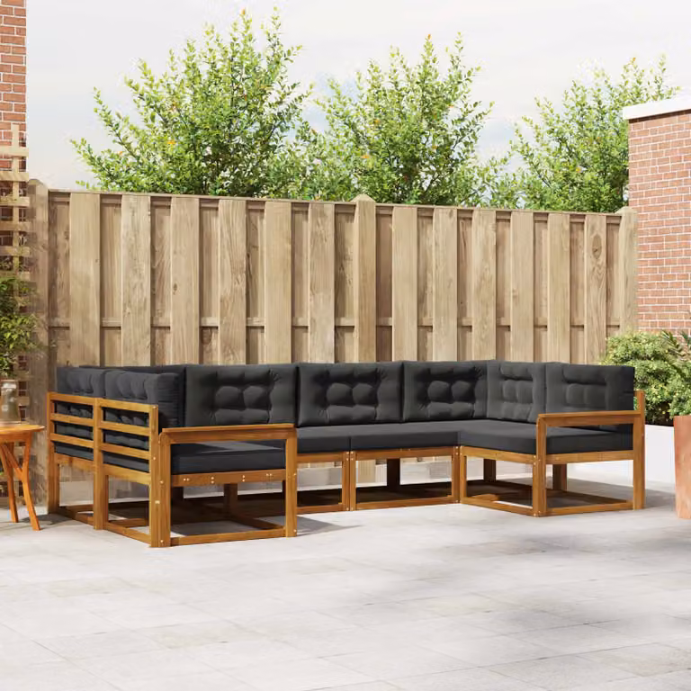 Set di divani da esterno vidaXL a forma di L composto da 6 pezzi in legno di acacia con cuscini inclusi, colore marrone e antracite
