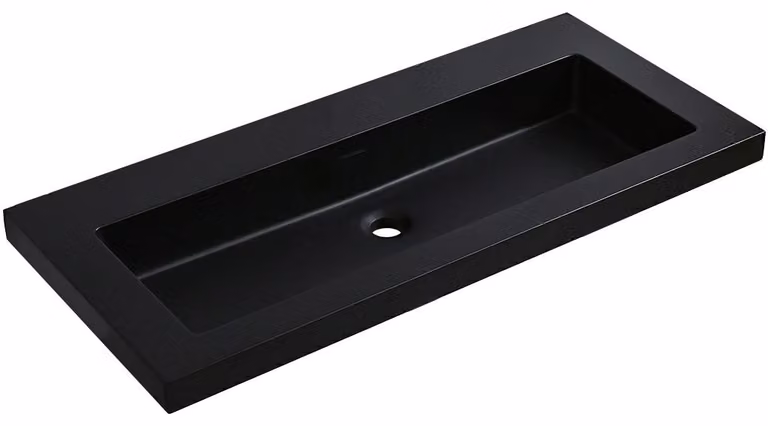 CERANO - Lavabo in marmo colato Ovo - con troppopieno - nero opaco - 100,5x46,5 cm