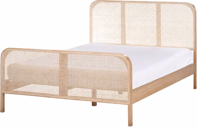 Letto in legno di pino marrone chiaro UE matrimoniale 140 x 200 cm con testata a treccia viennese a doghe stile rustico minimalista
