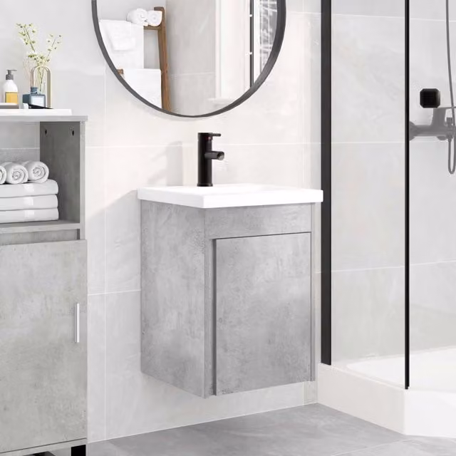 Mobile bagno moderno vidaXL con rubinetto in ceramica Grigio Cemento L/P/H: 42 x 40 x 74,5 cm