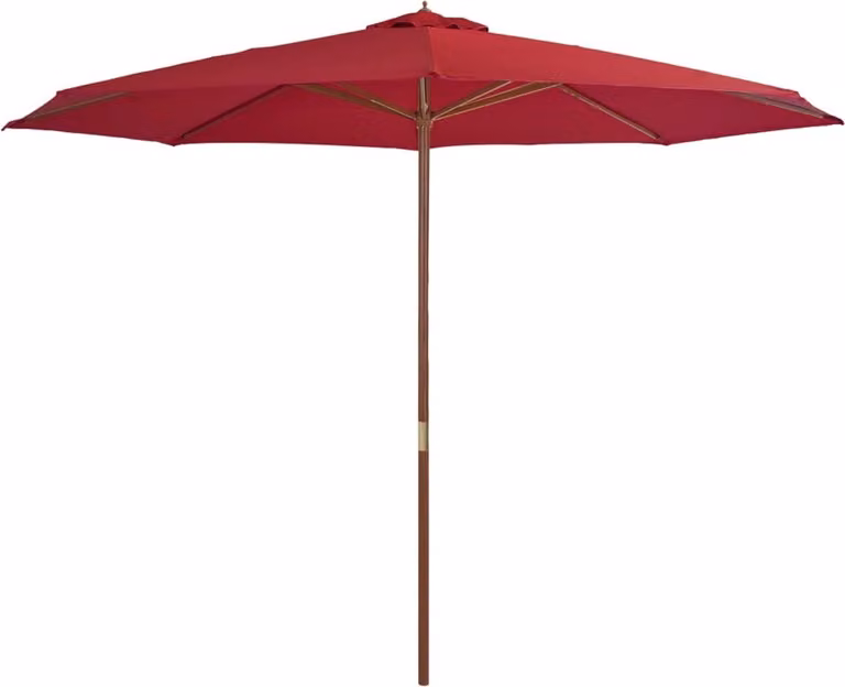 The Living Store Ombrellone con palo in legno 350 cm rosso bordeaux