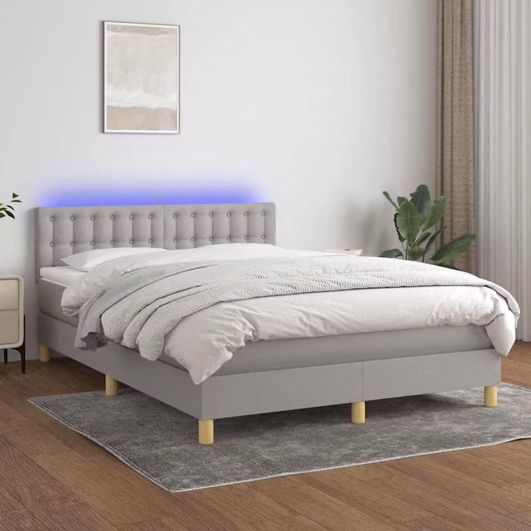 Letto Ibrido con Materasso e Illuminazione LED vidaXL, Grigio Chiaro, L/P/H: 140 x 200 cm
