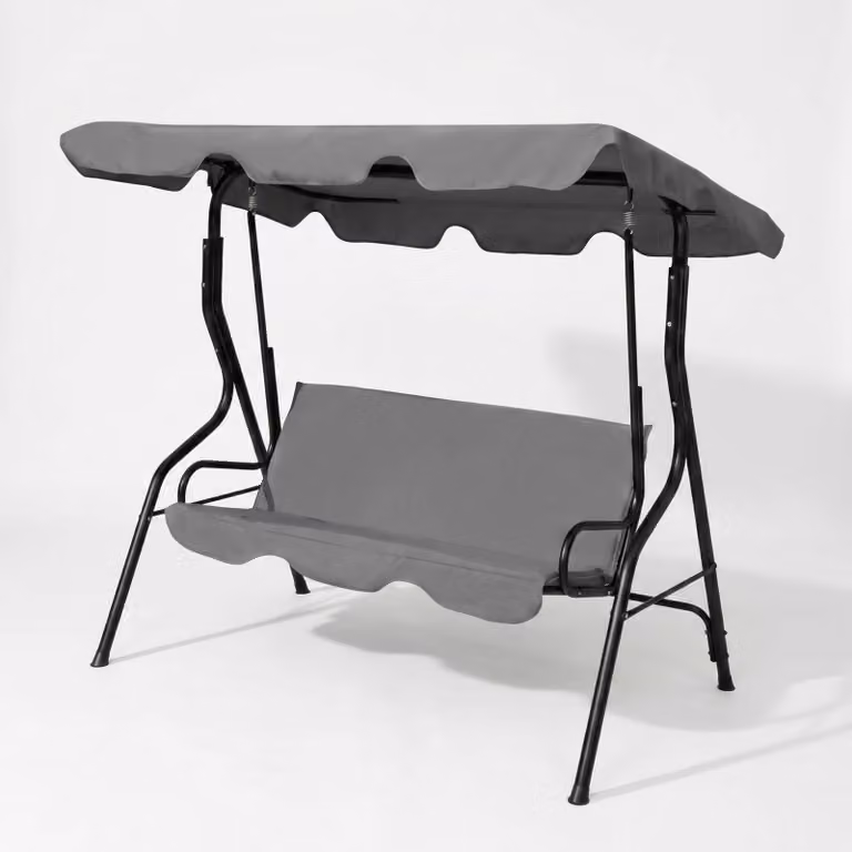Altalena da giardino a 3 posti, grigia - Altalena da giardino compatta in metallo - Resistente alle intemperie - 170 x 110 x 153 cm - Comoda altalena da giardino per balconi e terrazze [11492B]