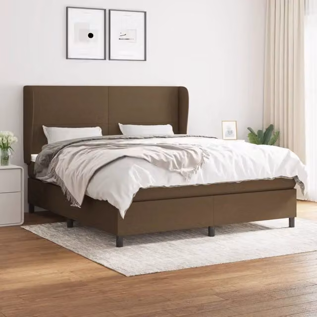 Letto Ibrido vidaXL con Giroletto a Molle e Materasso in Tessuto Marrone e Bianco L/P/H: 160 x 200 x 40 cm