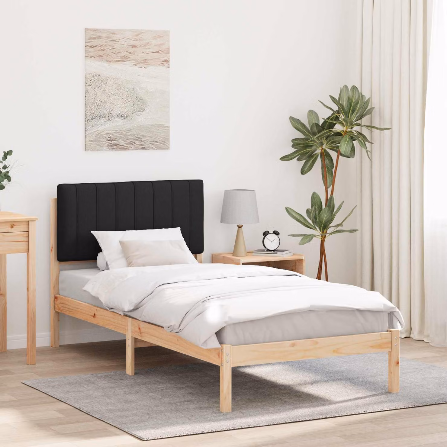 Letto con Testiera Rivestita Nero vidaXL in Pino Massello L/P/H: 90 x 190 x 84,5 cm – 1