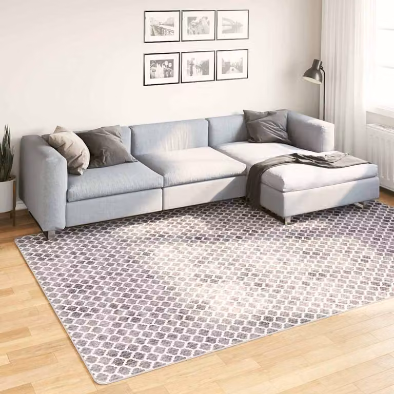 vidaXL Tappeto Lavabile Moderno con Design Geometrico in Poliestere, Grigio e Bianco, L 190 cm x P 300 cm
