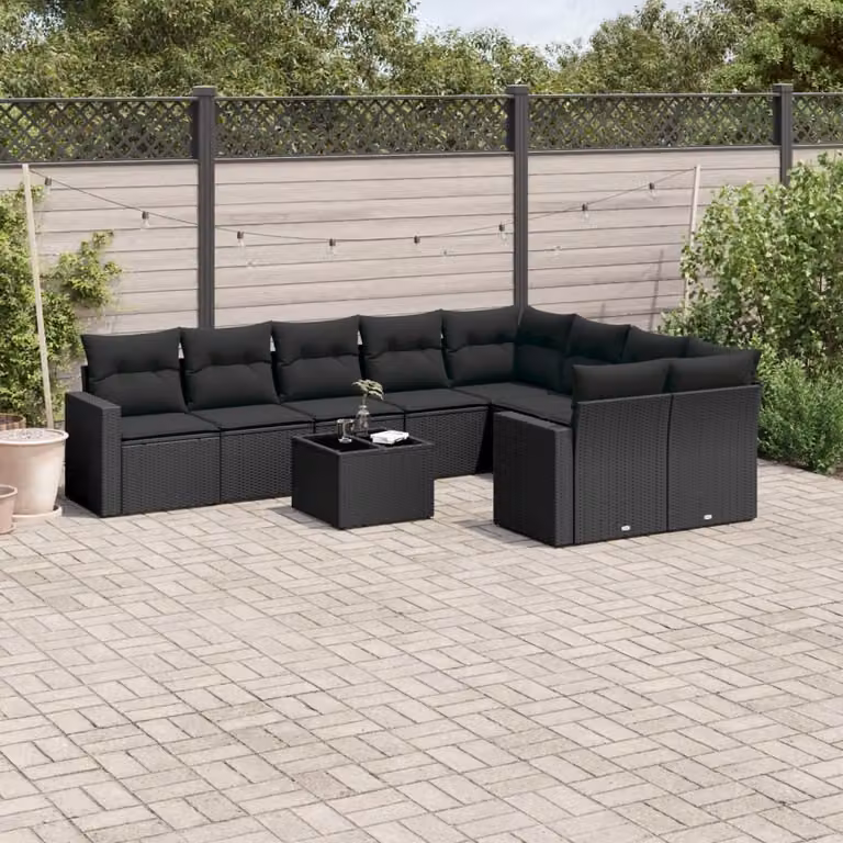 Maison Exclusive - Set Divani da Giardino 10pz con Cuscini in Polyrattan Nero