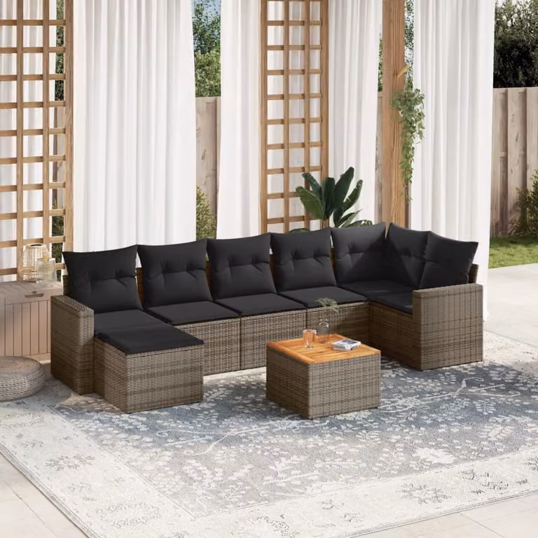 vidaXL Set Divano da Giardino a L 8 pz in Polyrattan Grigio con Cuscini e Tavolino