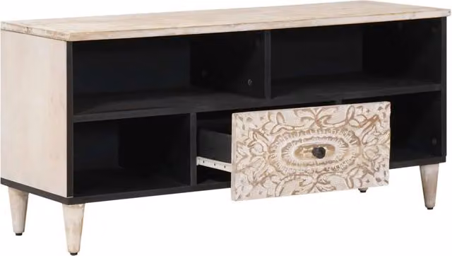 Mobile TV moderno in legno di mango massello bianco L: 100 cm, P: 33,5 cm, H: 46 cm – 1