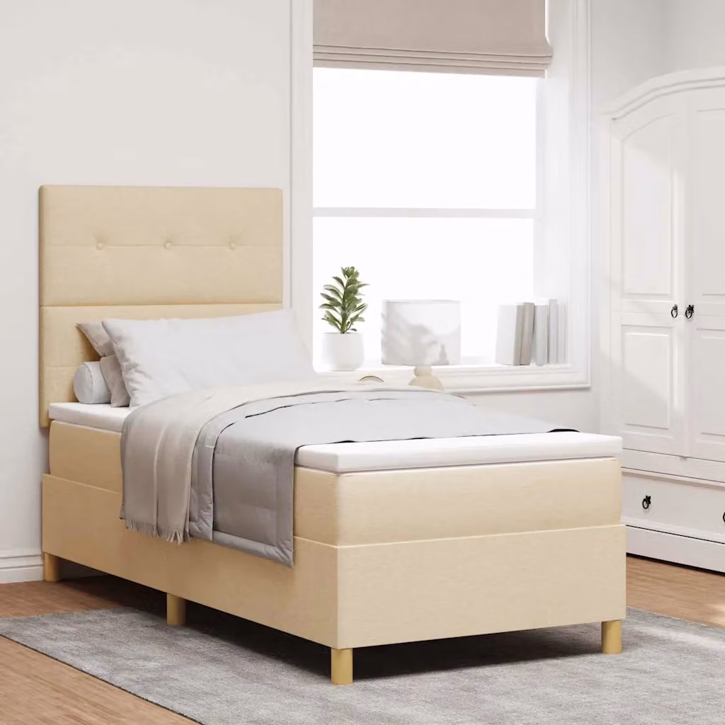 Letto a molla con illuminazione LED e testiera vidaXL in tessuto beige L 90 x P 200 cm