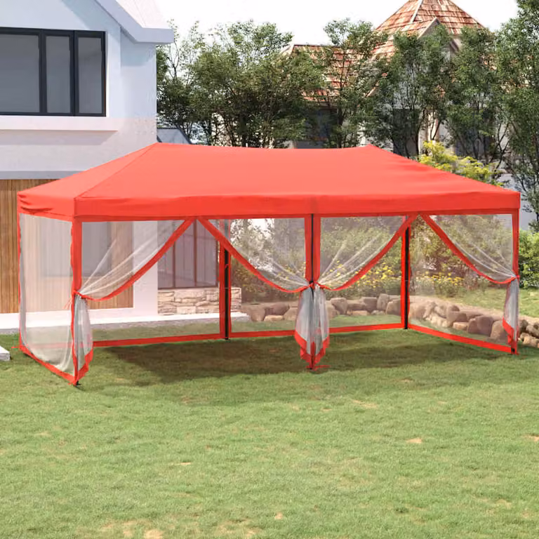 vidaXL Tenda per Feste Pieghevole con Pareti Laterali in Poliestere e Acciaio, Rosso