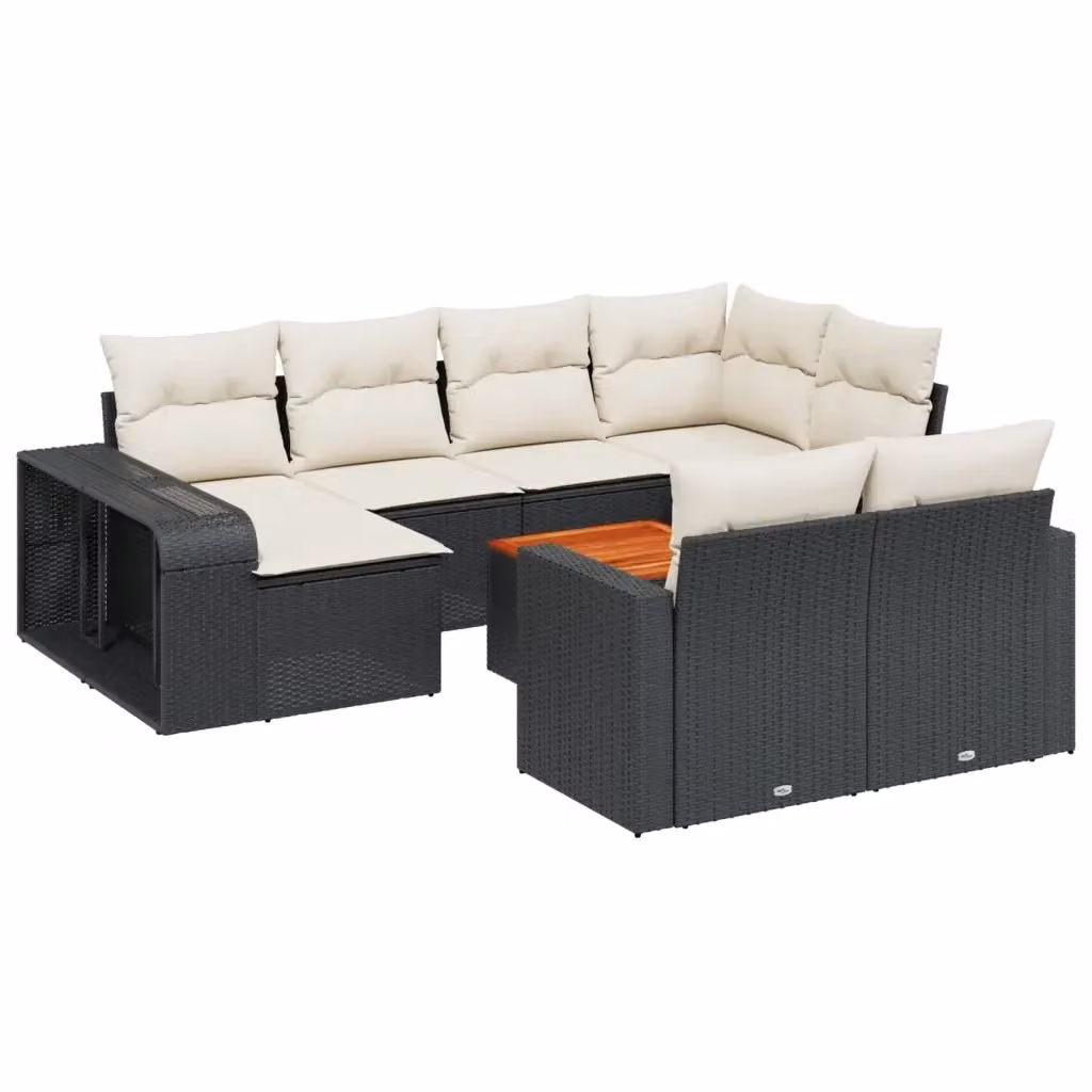 vidaXL Set Divani da Giardino 11 pz in Polyrattan Nero con Cuscini e Tavolino – 2