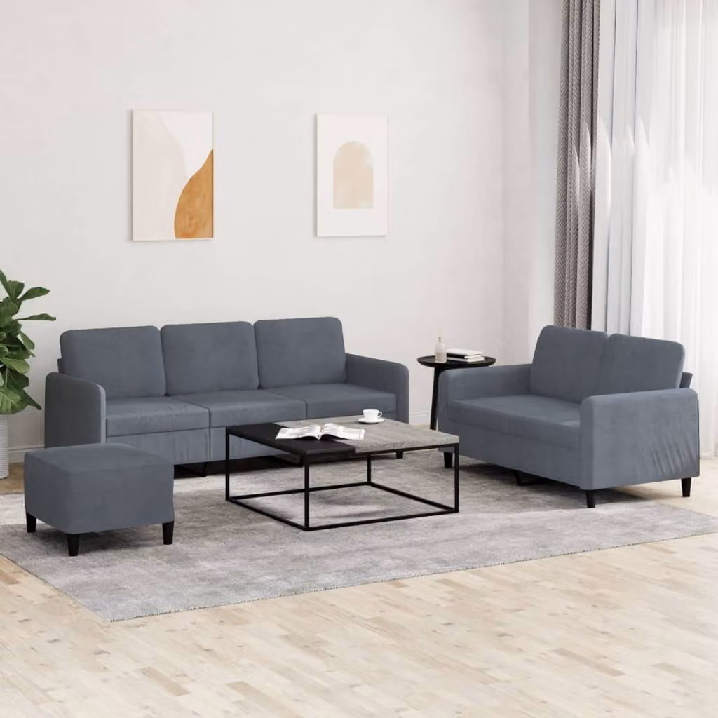 Maison Exclusive - Set divano 3 pezzi in velluto grigio scuro