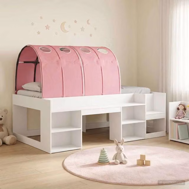 Letto con Tunnel 3 pz Bianco e Rosa Legno ingegnerizzato 3423584