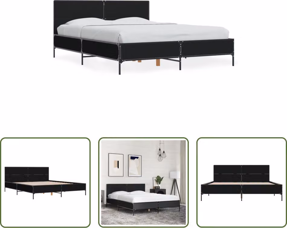 The Living Store Struttura letto nera 140x200 cm in legno e metallo