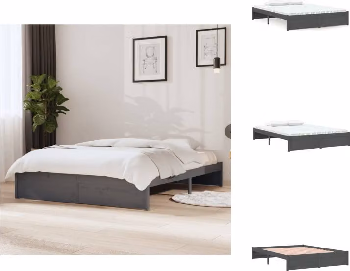 vidaXL Letto in legno massiccio grigio 135x190 cm - Letti e reti