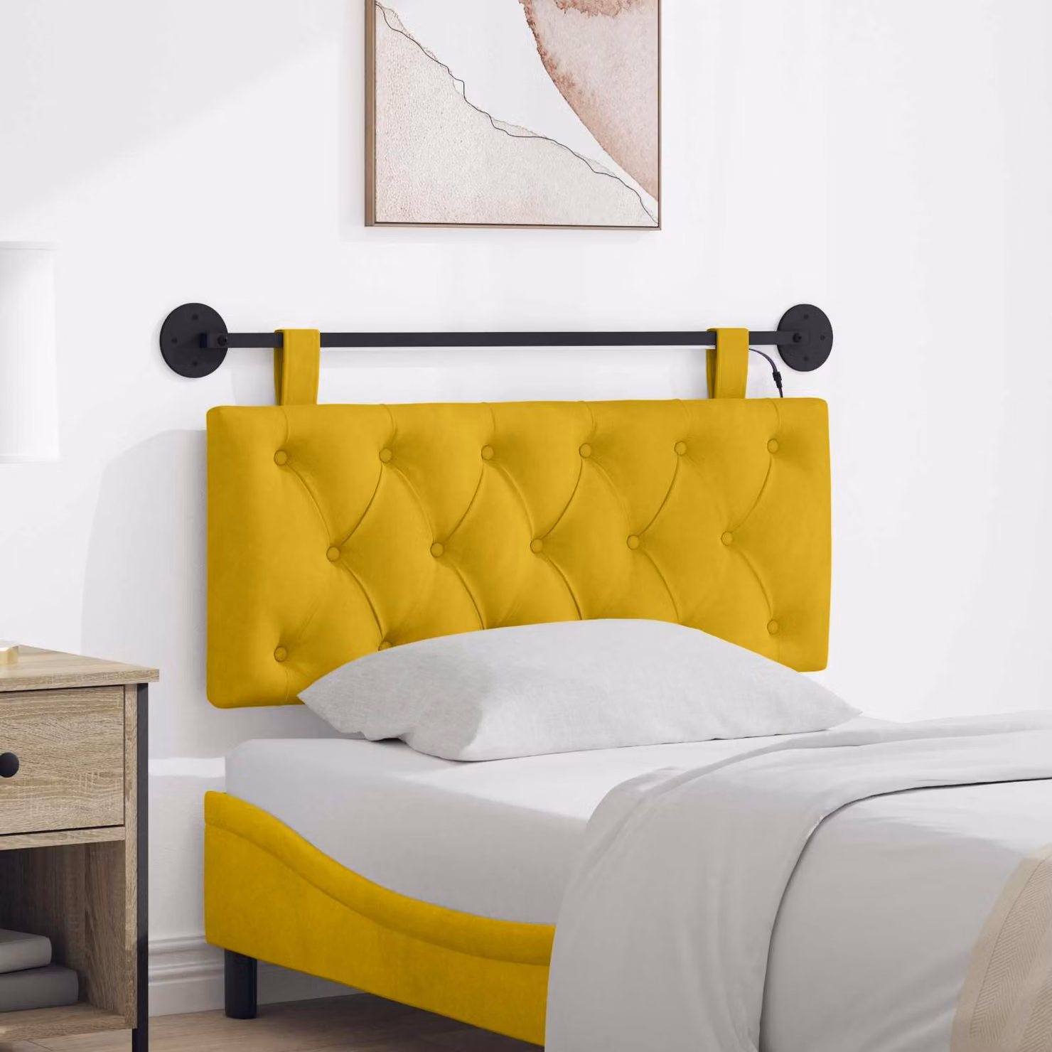 Testiera sospesa vidaXL in velluto giallo con illuminazione integrata e pannello imbottito