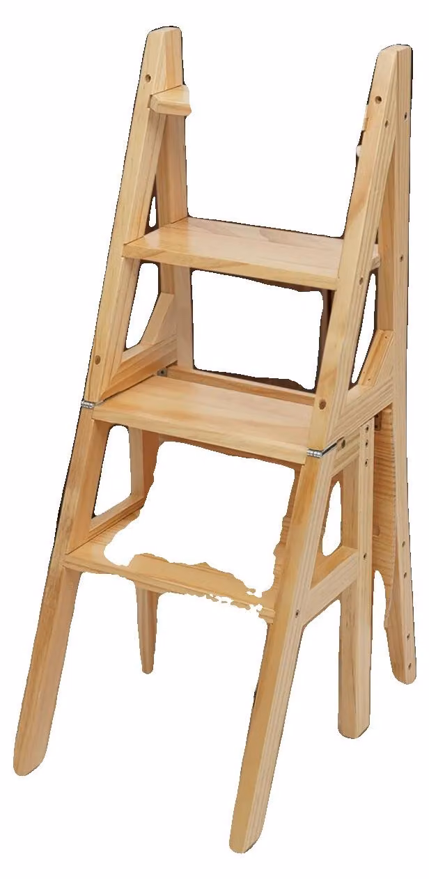 Sgabello a scala, in legno di pino, con 4 gradini, capacità di carico di 100 kg, richiede montaggio, struttura triangolare