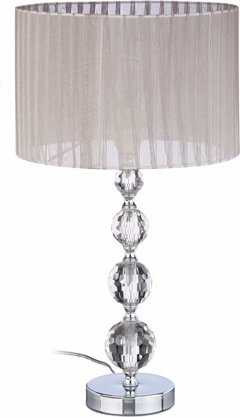 Lampada da comodino Relaxdays in cristallo, paralume in tessuto, A x P: 53 x 29,5 cm, lampada da tavolo per soggiorno e camera da letto, grigio/argento