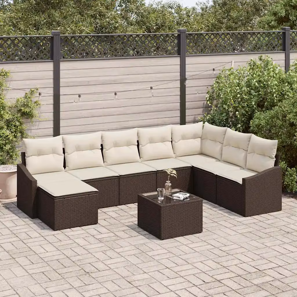 Set Divano da Giardino vidaXL 8 Pezzi Moderno a Forma di L con Cuscini Marrone e Beige in Polyrattan e Acciaio – 1