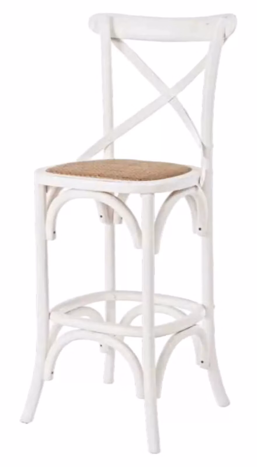 Sgabello Cross Bistrot Shabby Chic in Legno di Olmo Bianco con Seduta in Rattan Naturale Mobili 2G L/P/H: 50 x 55 x 116 cm – 2