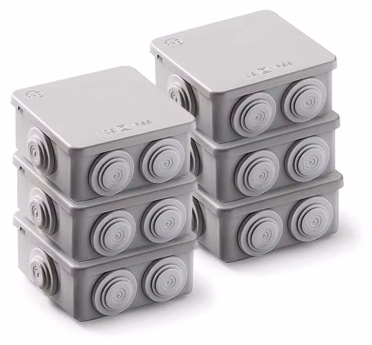 Set di 6 contenitori impermeabili | Grado di protezione IP65 | 90 x 90 x 42 mm | Coperchio a pressione | Elevata resistenza agli urti | Grigio
