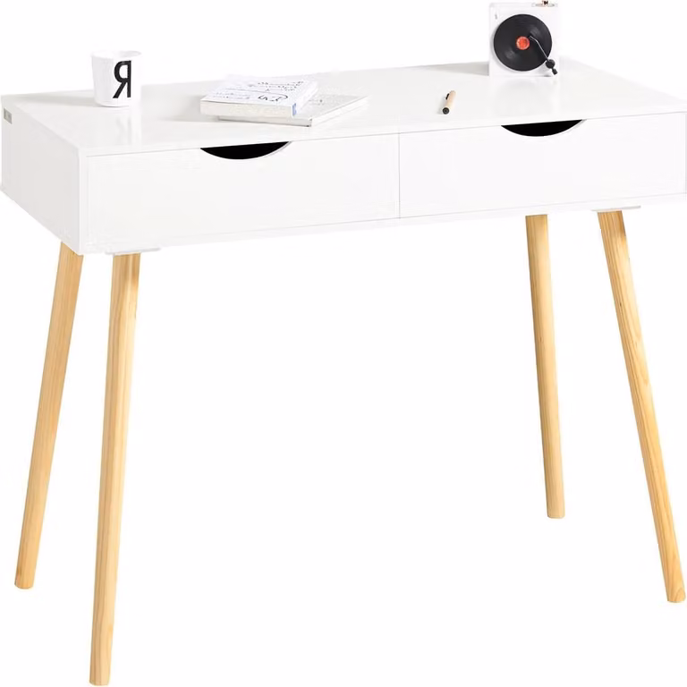 Scrivania con 2 cassetti, scrivania per computer/bambini/ufficio, bianco, LxAxP 90×77×45 cm