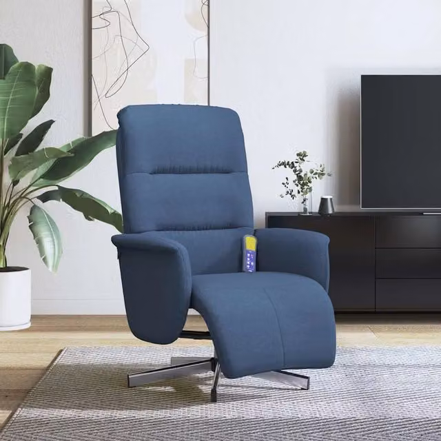 Poltrona Reclinabile Relax vidaXL Blu in Tessuto con Poggiapiedi e Braccioli L: 71 cm, P: 64 cm, H: 105 cm – 1