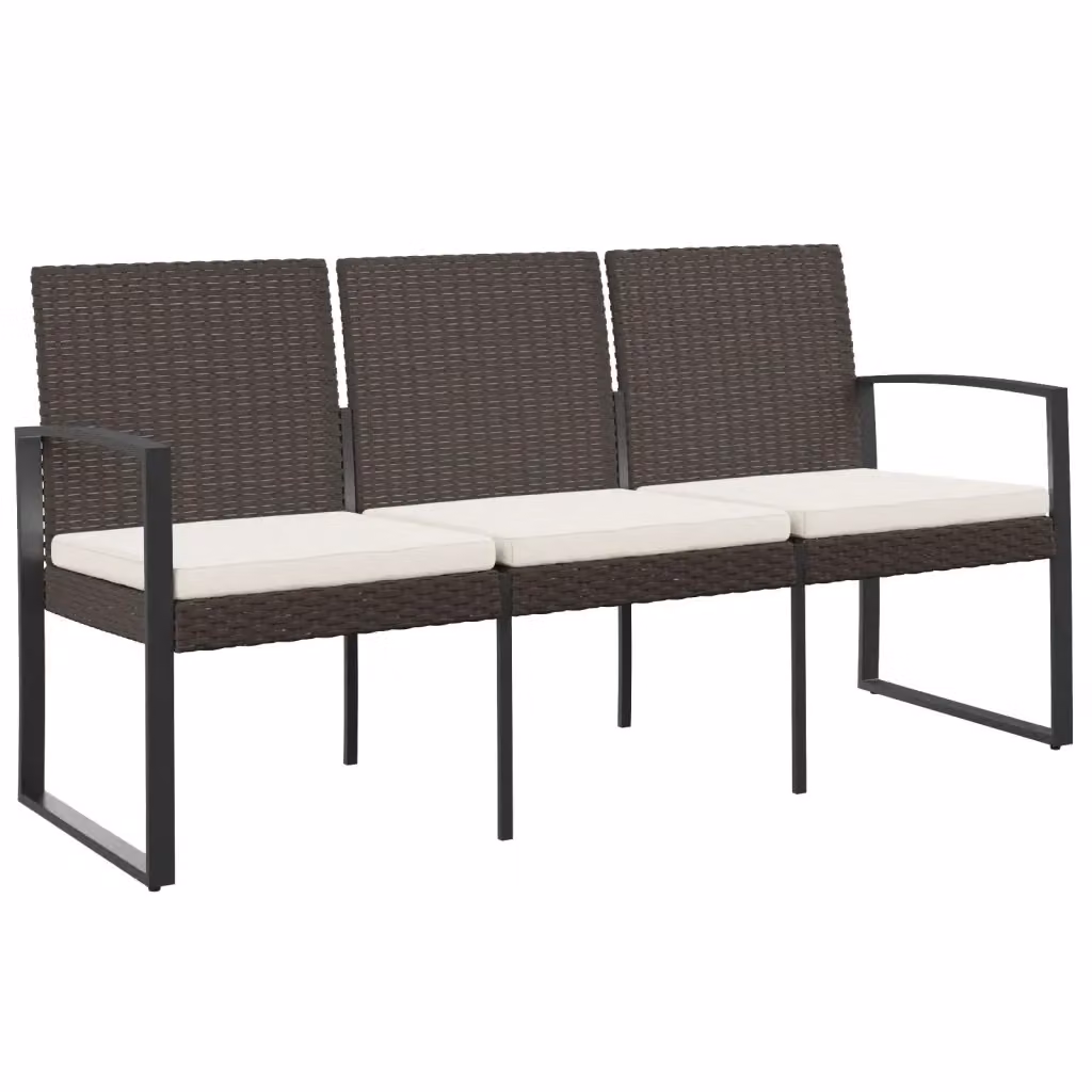 Panca da Giardino a 3 Posti vidaXL in Rattan con Cuscini, Design Moderno con Braccioli, L/P/H: 152.5 x 57.0 x 77.5 cm – 2