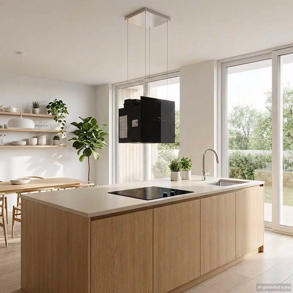 vidaXL Cappa da Cucina a Isola in Vetro Temperato e Acciaio Inox, Colore Nero, con Display LED e Sensore Tattile, L: 128,5 cm, P: 38,0 cm, H: 37,5 cm