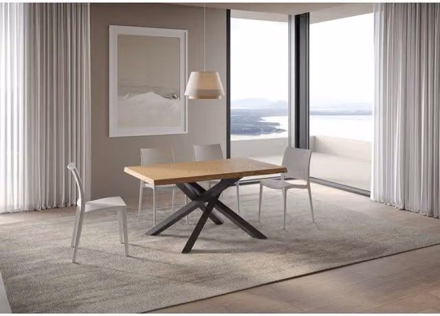 Tavolo fisso moderno Itamoby in legno di rovere con bordo live edge e telaio a X color antracite L: 160 cm, P: 90 cm, H: 75 cm