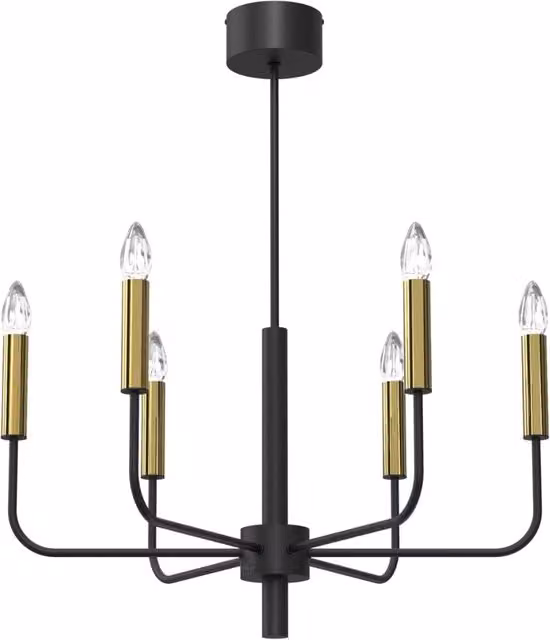 Lampadario a sospensione Akasya Luminex in metallo nero e oro con 6 lampadine E14