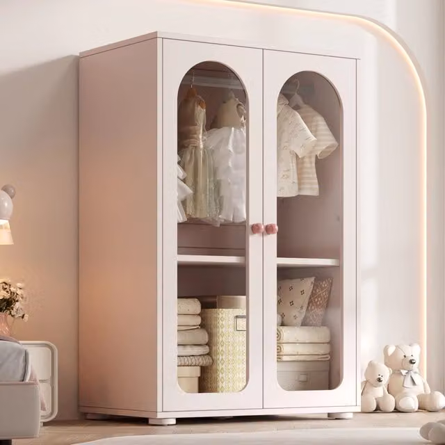 Armadio per bambini, ante trasparenti in acrilico, maniglie in ceramica, 80 x 50 x 120 cm, rosa