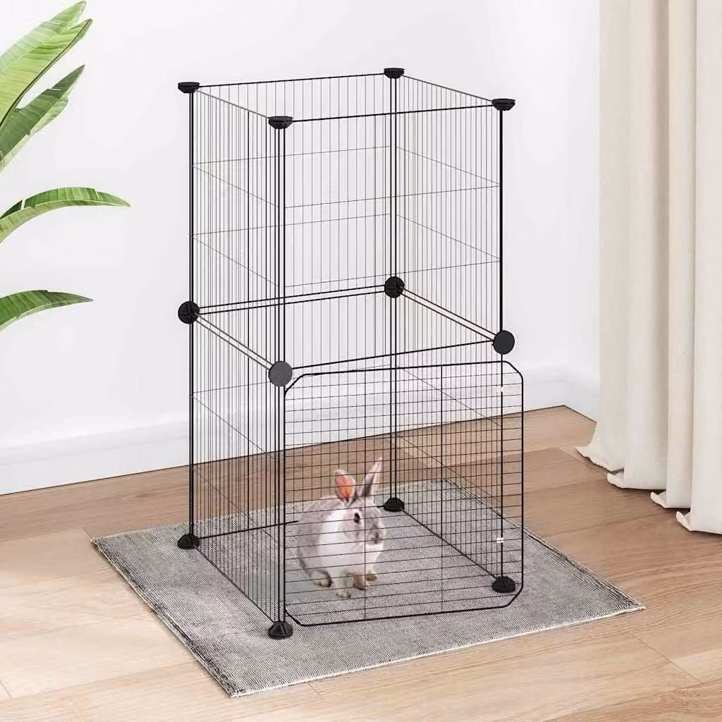 Gabbia per animali vidaXL in acciaio con 8 pannelli e porta, colore nero, L/P/H: 35 x 35 x 70 cm