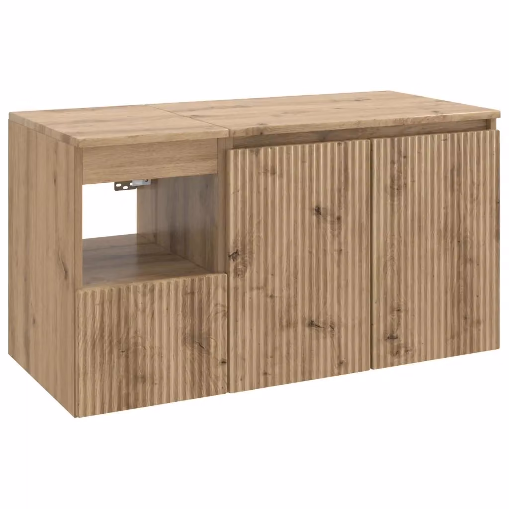 Set di mobili da bagno moderno vidaXL in legno color rovere marrone composto da mobile sottolavabo e pensile a muro – 2