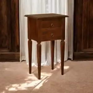 Porta telefono KIVIO in legno stile arte povera con 2 cassetti colore noce scuro – 2