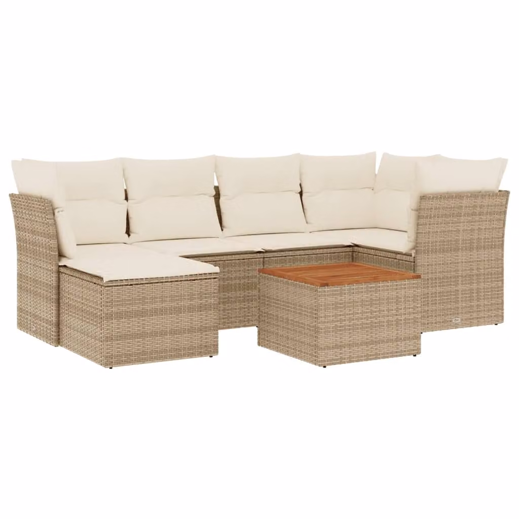 Set Divani da Giardino 7 pz con Cuscini Beige in Polyrattan