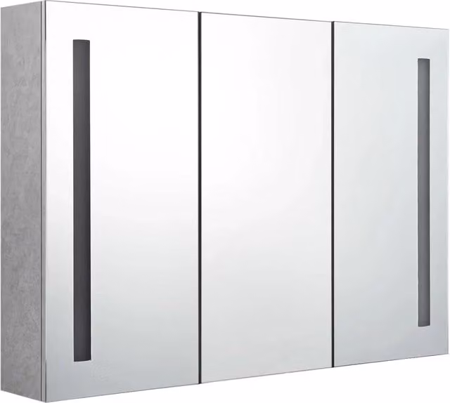 Armadietto da bagno moderno con specchio e illuminazione LED in MDF grigio opaco, L: 89 cm, P: 14 cm, H: 62 cm