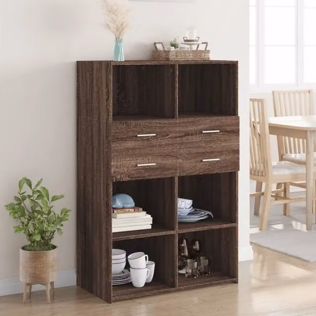 Credenza Buffet Armadio da Cucina Design Mania in Legno Rovere Marrone L: 80 cm, P: 42,5 cm, H: 124 cm – 1