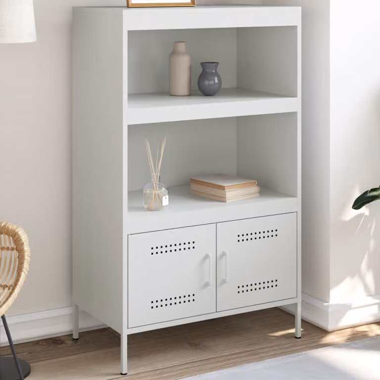 Credenza bianca in metallo stile industrial vidaXL con ante a battente e ripiani interni L/P/H: 68 x 39 x 113 cm