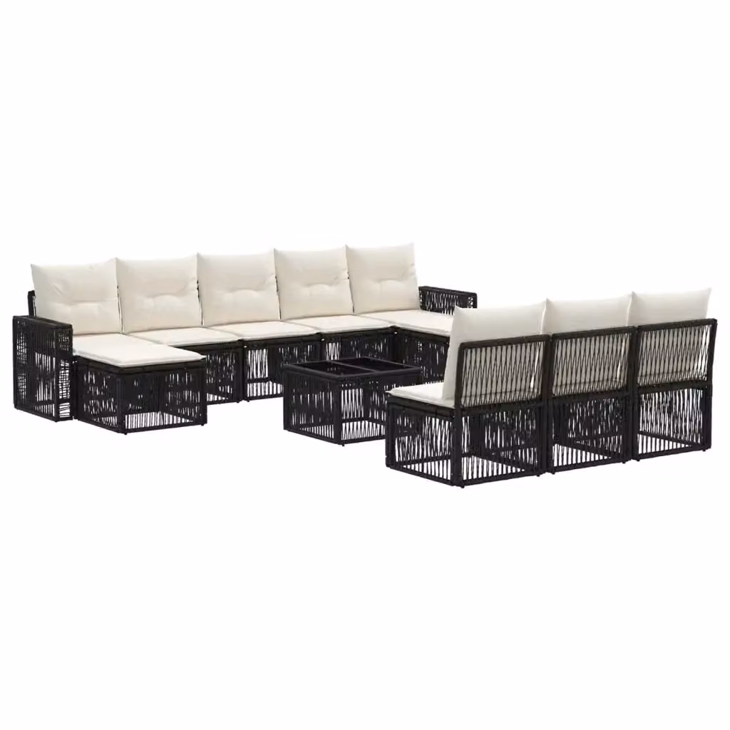 Set Divano da Giardino Moderno vidaXL 11 Pezzi Nero e Bianco con Cuscini e Tavolino da Caffè in Polyrattan e Acciaio – 2