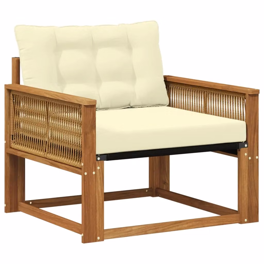 Sedia da giardino moderna vidaXL in legno di acacia massello e textilene beige – 2