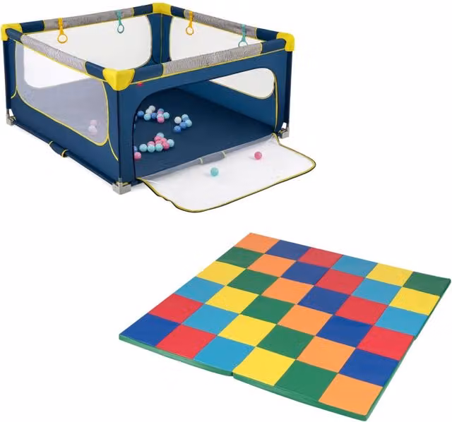 Box pieghevole per bambini e tappetino attivit¨¤ patchwork per bambini, Recinto per bambini e tappetini da gioco set 2 pz Colorato