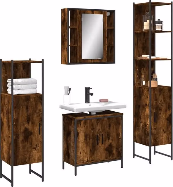 Set Mobili da Bagno 4 pz Rovere Fumo in Legno Multistrato 3214772
