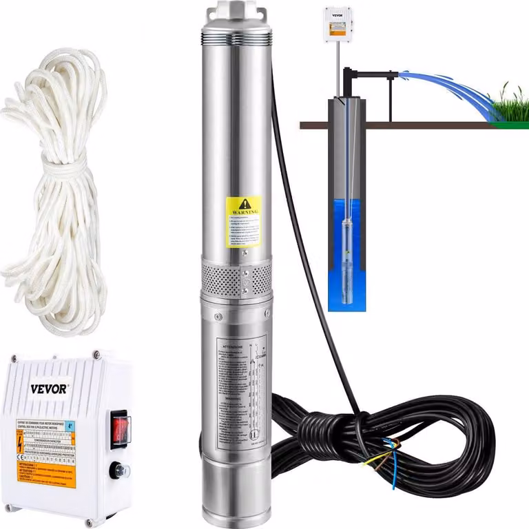 Pompa sommergibile potente, 370 W, 230 V - Capacità: 110 litri/minuto - Diametro: 10,2 cm