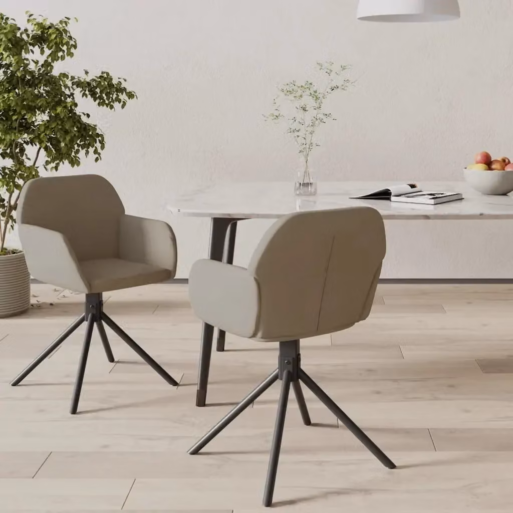 Set di 2 sedie da pranzo girevoli a 360 gradi in velluto grigio con braccioli e struttura in metallo per cucina e soggiorno – 2