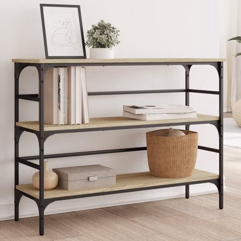 vidaXL Tavolo Consolle in Legno Rovere Sonoma e Metallo, L 100 x P 32 x H 75 cm